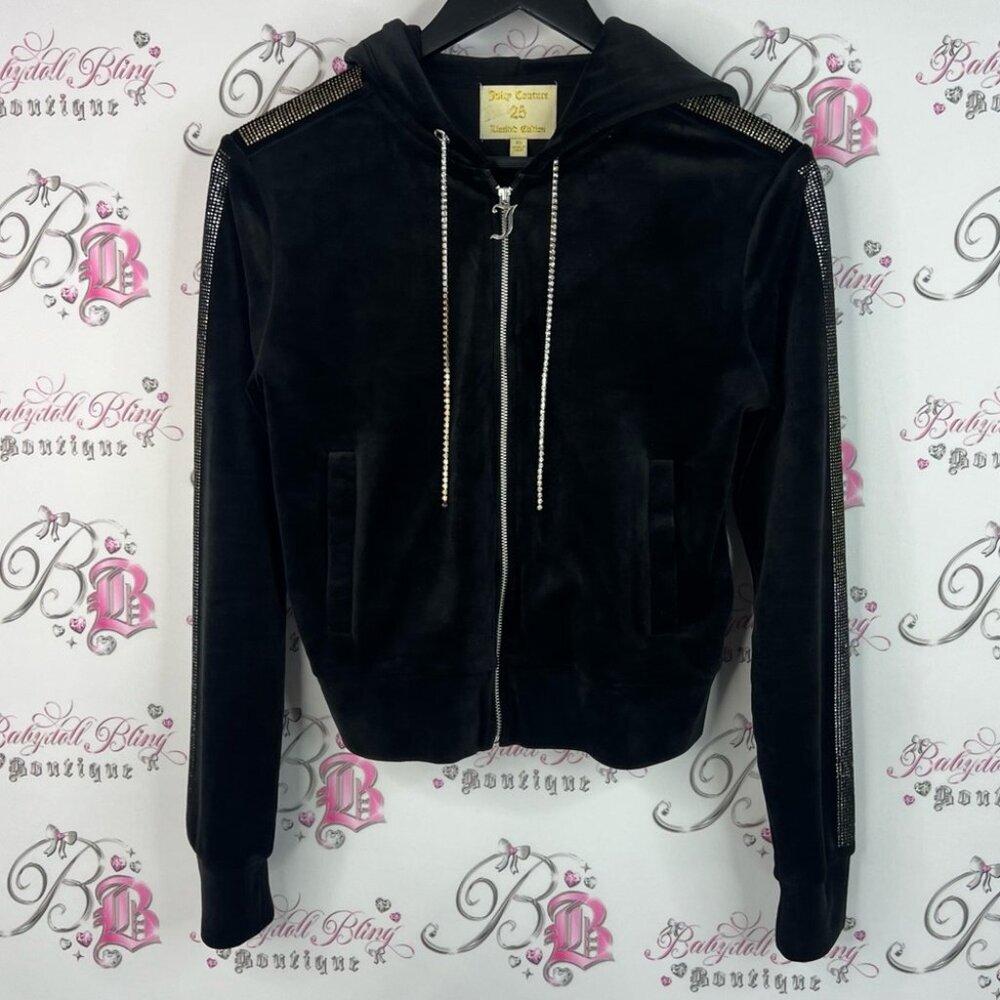 Juicy Couture sweater 25th limited edition Black bling rhinestone tie pulls